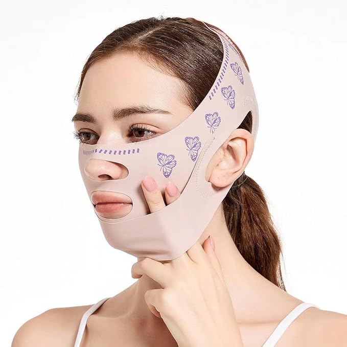 Beauty Face Sculpting Sleep Mask, Double Chin Reducer,V Shaped Slimming Face Mask, Reusable Facial Shaped UP Lift Mask- Anti-Aging and Anti-Wrinkle Band (Pink B)