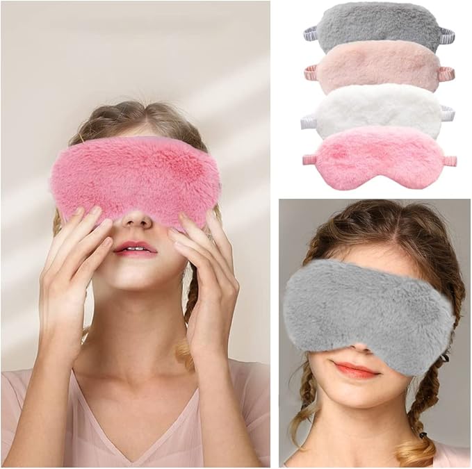 4 Pcs Plush Sleep Masks, Ultra Cute Soft Eye Cover, Blindfold Travel Masks for Kids Men Women(Random Color)