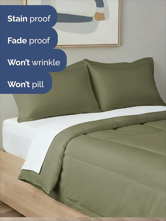 Queen Comforter Set - 3 Piece Bed Set for All Seasons - 1 Soft Quilted Comforter w/ Corner Tabs & 2 Pillow Shams - Comfy & Breathable - Premium Down Duvet Insert - Oeko-TEX - Queen Size, Sage Green