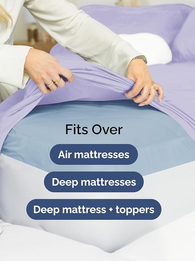 Extra Deep Split King Sheet Set - 5 Piece Breathable & Cooling Bed Sheets - Easily Fits 18 to 24 inch Mattress - Ultra Soft, Wrinkle & Fade Free w/ Extra Deep Pockets - Hotel Luxury Bedding - Lavender
