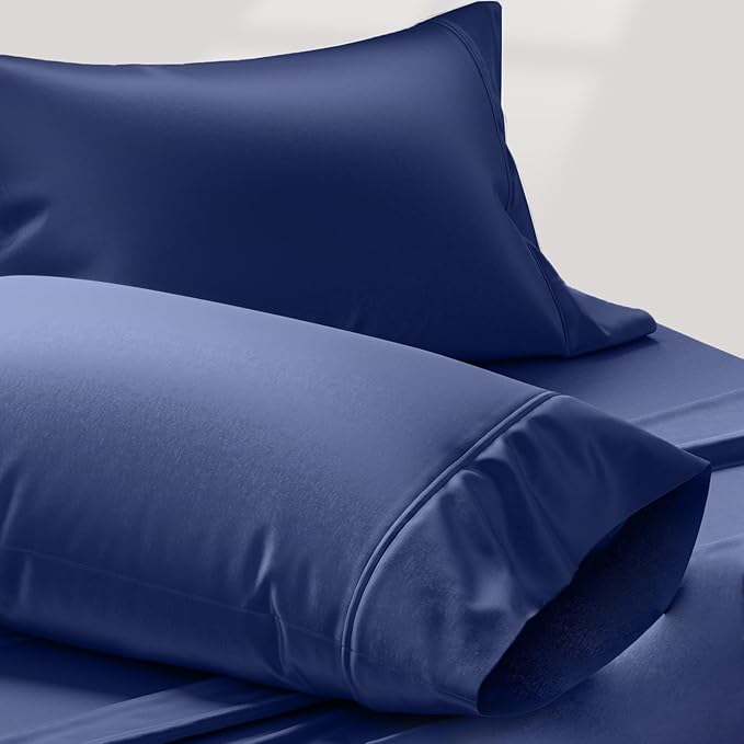 TEXAS LINEN CO. 100% Egyptian Cotton Pillow Cases Standard/Queen Size Set of 2 - Luxury 1200 Series Star Sleepin' Collection Pillow Cases (Navy Blue), Cotton Pillowcases Fits Standard & Queen Pillows