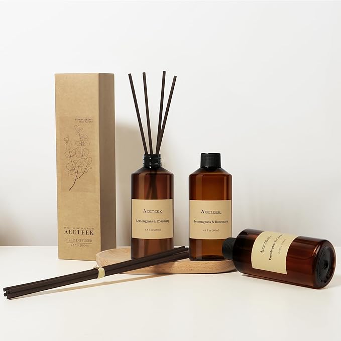 Reed Diffuser, Eucalyptus & Citrus Scented Oil Refill with Diffuser Sticks, 6.8 Fl Oz (200ml) Essential Oil Diffuser for Bathroom, Elegant Fragrance for Room Decor