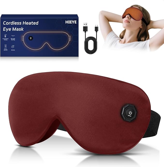 Silk Cordless Heated Eye Mask for Dry Eyes, Cordless Eye Mask Electric Warm Compress for Fast Eye Relief Rechargeable USB Heat Relax Mask for Sleep Red