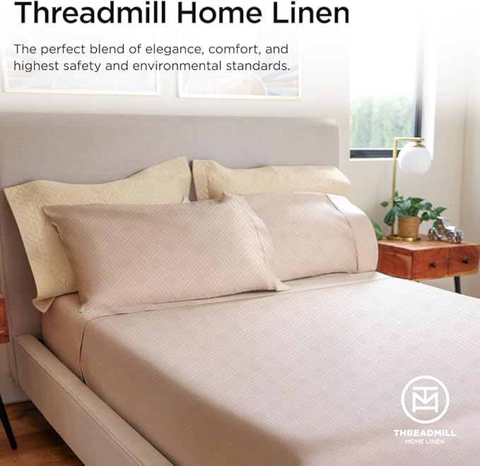 Threadmill Pillow Cases Standard Size | 800 Thread Count Jacquard Celine Light Beige | 100% Pure Cotton 2 Piece Pillow Cover Set| Fits Standard & Queen Size Pillows | ELS Silky Soft Pillow Protectors