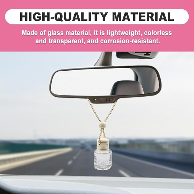 5 pcs Car Hanging Empty Glass Perfume Bottles Pendant Bottle, DIY Air Freshener Pendant, Empty Clear Glass Essential Diffuser Oil Aromatherapy, Glass Bottle Decor (Cylindrical)