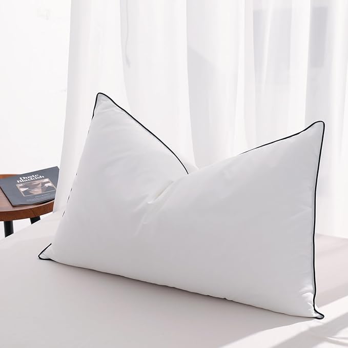 Flat Feather Down Pillows Pillows for Sleeping King Size Set of 1, Thin Hotel Pillow 1 Pack with Airyfil™ Fillings, Soft Bed Pillow for Stomach, Back Sleepers, Soft, 20×36 in.