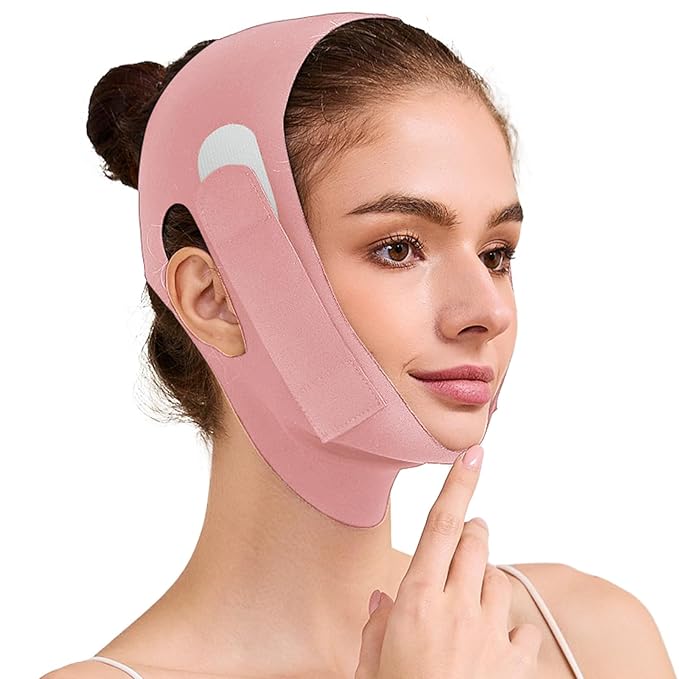 Face Slimming Strap, Double Chin Reducer Band, Graphene V-Line Mask Chin Up Mask V Shaped Face Mask Chin strap for sleeping, V-Line Lifting Mask for Women, Pink, Medium