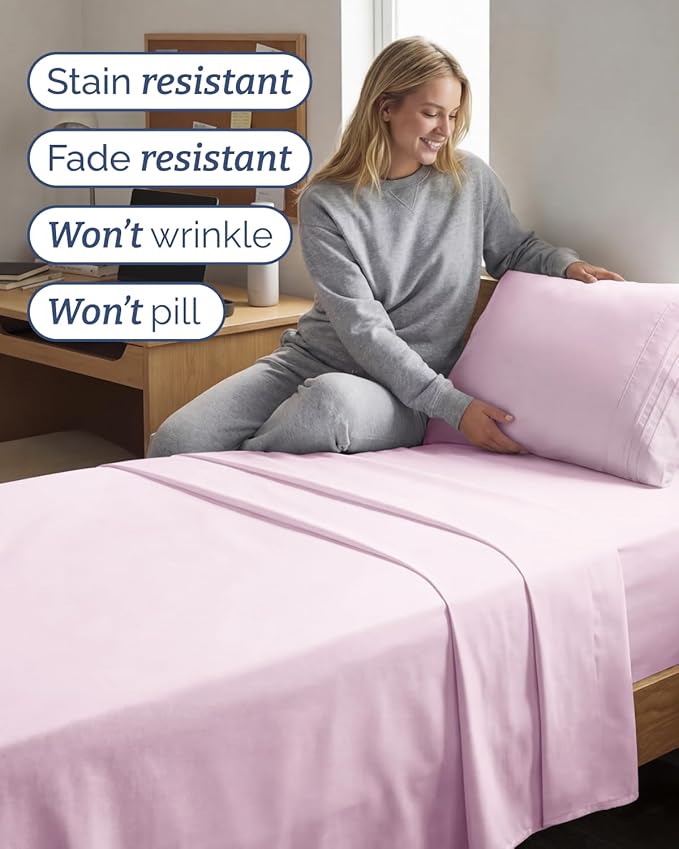 Twin XL 4 Piece Sheet Set - Comfy, Breathable & Cooling - Soft Hotel Luxury Bedding for Women, Men, Kids, Teens and Children - 1 Flat & 1 Fitted Sheet & 2 Pillowcases with Deep Pockets - Light Pink