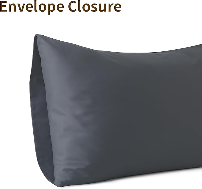 100% Egyptian Cotton Pillow Cases Set of 2, Queen Size 400 Thread Count Cooling Pillowcases, Soft and Breathable Pillow Covers with Envelope Closure, 20x30 Inches (Queen, Dark Grey)