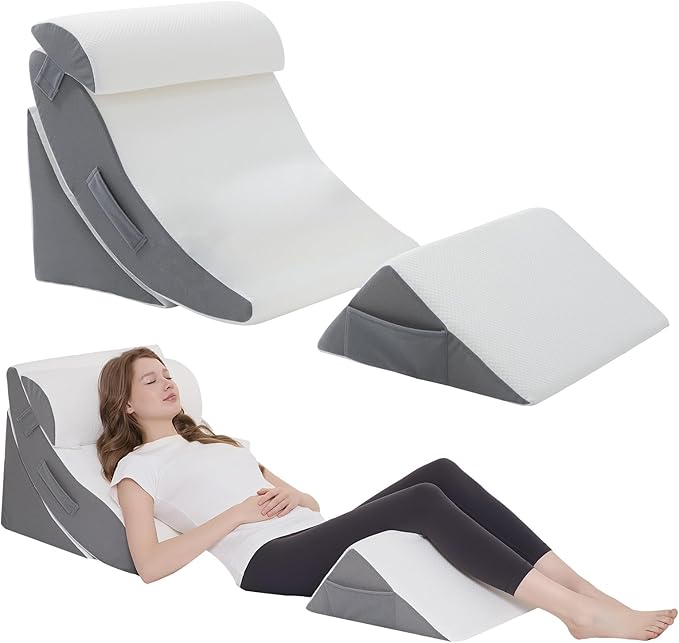 Wedge Pillow Set for After Surgery – 4PCS Orthopedic Bed Wedge Pillows for Sleeping – Adjustable Memory Foam Triangle Support for Back Pain Relief, Acid Reflux & Recovery (White)