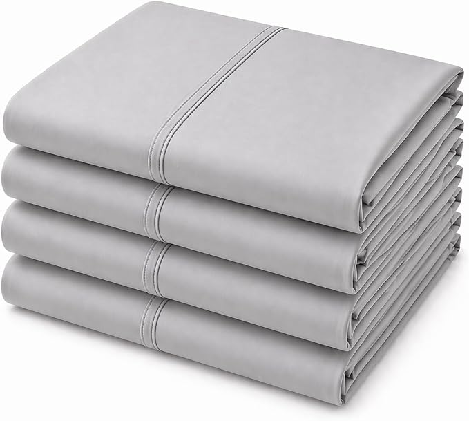 Mattress-Homes Hotel Quality Premium Pillowcases Queen Size Set of 4 Cotton Pillows for Sleeping, Smooth & Silky Cozy Breathable Bed Pillow Covers Machine Washable in Light Grey Solid