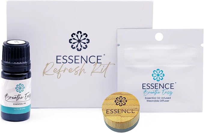 Essence Refresh Kit | Featured Blends Essential Oils | Aromatherapy Nasal Diffuser | Personal Scent Clip for Travel, Work & Everyday Use | Made in USA | Breathe Easy | Bamboo/Glass Pod
