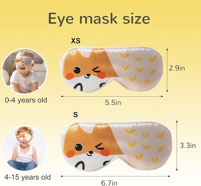 100% Silk Sleep Mask for Kid, Extra Wide Adjustable Velcro Strap, 100% Block Light, Travel Essential for Flight and Roadtrip. Cute Soft Breathable Kids Eye Masks for Sleep Aids. (Fox, Small)