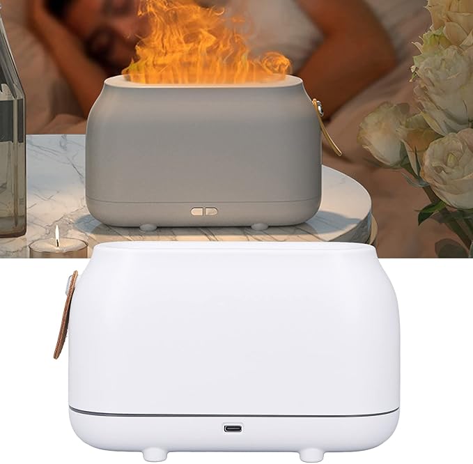 180ml Flame Humidifier Diffuser with Vivid Flame Light Effect, USB Powered Mist Humidifier for Bedroom Office Living Room, Dual Mode Lighting and Low Noise Operation for Romantic A