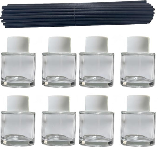 8PCS Reed Diffuser Bottles Empty, 40Pcs Reed Diffuser Stick, Diffuser Bottle Capacity 50ml (1.7oz) Diffuser Stick 3.5mm-190mm, Suitable for Home, Hotel, Restaurant, Office Aromatherapy Tasks