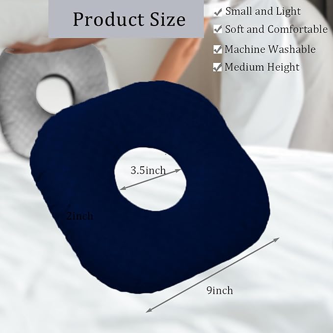 Ear Piercing Pillow for Side Sleepers, Pillow with an Ear Hole for CNH and Ear Pain Ear Inflammation Pressure Sores, O-Shaped Side Sleeping Pillow, Ear Guard Pillow (Ink-Blue)