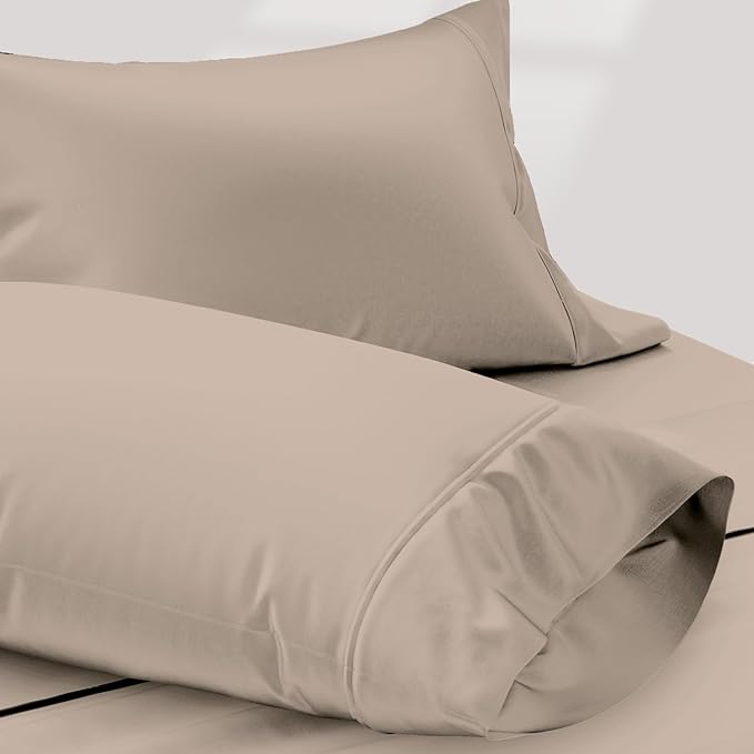 TEXAS LINEN CO. 100% Egyptian Cotton Pillow Cases Standard/Queen Size Set of 2 - Luxury 1200 Series Star Sleepin' Collection Pillow Cases (Taupe), Soft Cotton Pillowcases Fits Standard & Queen Pillows