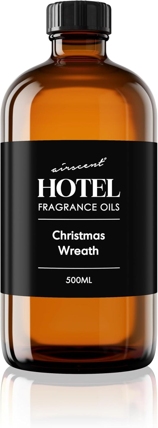 AirScent Christmas Wreath Holiday Diffuser Oil - Premium Holiday Fragrance Oil for Ultrasonic and Waterless Diffusers and Crafting - 500ml, 16.9 fl oz Glass Bottle - Balsam Fir Essential Oil