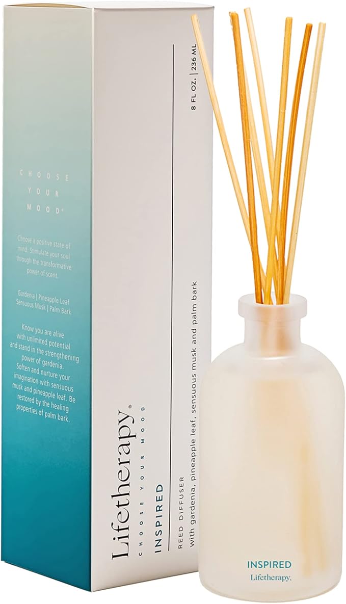 Lifetherapy Inspired Reed Diffuser, 8 oz - Inspiring Fragrance Scent, Natural Essential Oils, Ideal for Home or Office