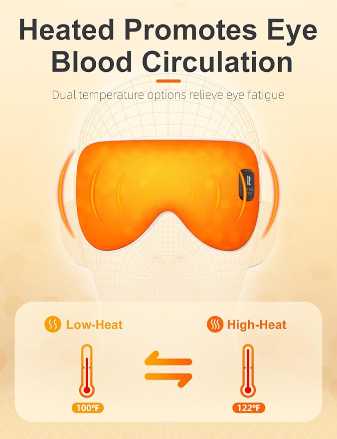 Heated Eye Mask, Cordless Heat Eye Compress for Dry Eye Stye Relax, Blackout Electric Warm Eye Mask for Airplane Sleeping for Travel, Birthday Idea for Woman/Man (Grey)