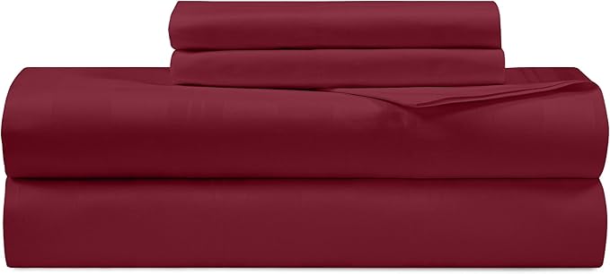 ROYALE LINENS 300 Thread Count 100% Long Staple Combed Cotton Striped Sheet Set - 4 Piece Full Bed Sheets - 1 Fitted, 1 Flat, 2 Pillow Cases -Soft Cool & Crisp Sheet Set (Full, Multi Stripe Burgundy)
