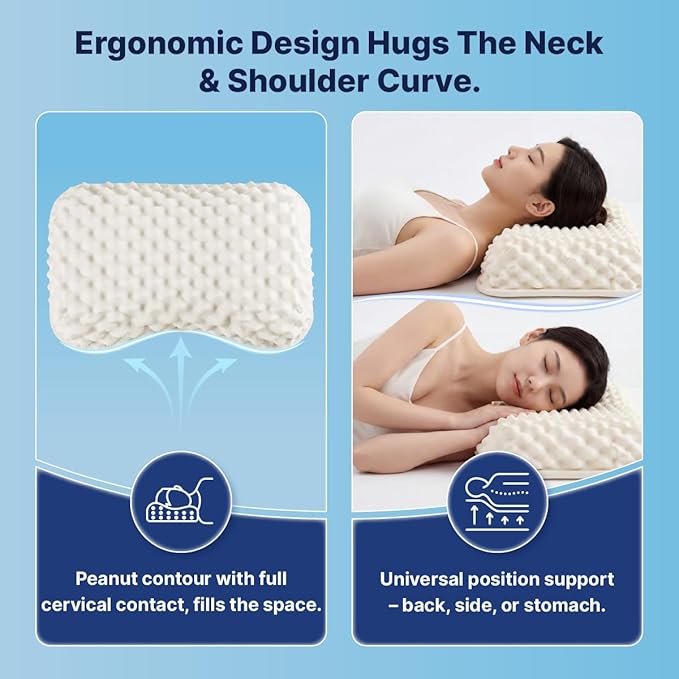Velisse Natural Latex Pillow | Ergonomic Peanut Shape for Side and Back Sleepers | Deep-Tissue Massage Surface | 100% Pure Vietnam Latex | 15" × 23.6" | Premium Gift Box
