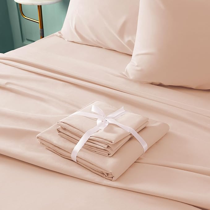 BYSURE 6 Pieces Bed Sheets Set(Queen, Peach) - Hotel Luxury Super Soft 1800 Thread Count 100% Microfiber Sheets with Deep Pockets, Wrinkle & Fade Resistant