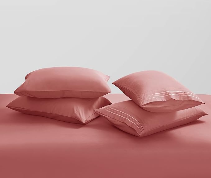 Clara Clark King Sheets - Hotel Luxury 6 Piece Bed Sheets for King Size Bed - Soft Bedding Sheets & Pillowcases, Fits Mattress up to 16 inch deep. King, Pink Clay