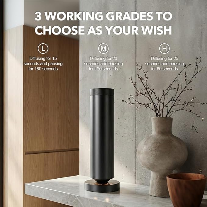 Waterless Diffuser, Cold Air Scent Diffuser with Night Light, Waterless Essential Oil Diffuser for Homes, Offices, Hotels - Covers 1000 Sq Ft - Black- Remote Control (Fragrance Not Included)