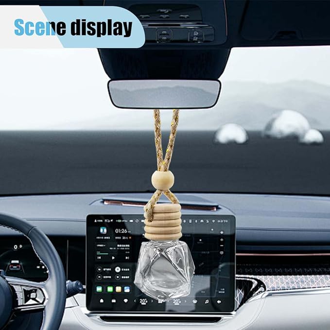 5PCS Hanging Car Rear View Mirror Charm - 8ml Empty Glass Bottle Pendant Automobile Interior Decoration for Rearview Mirror Ornament (Diamond)
