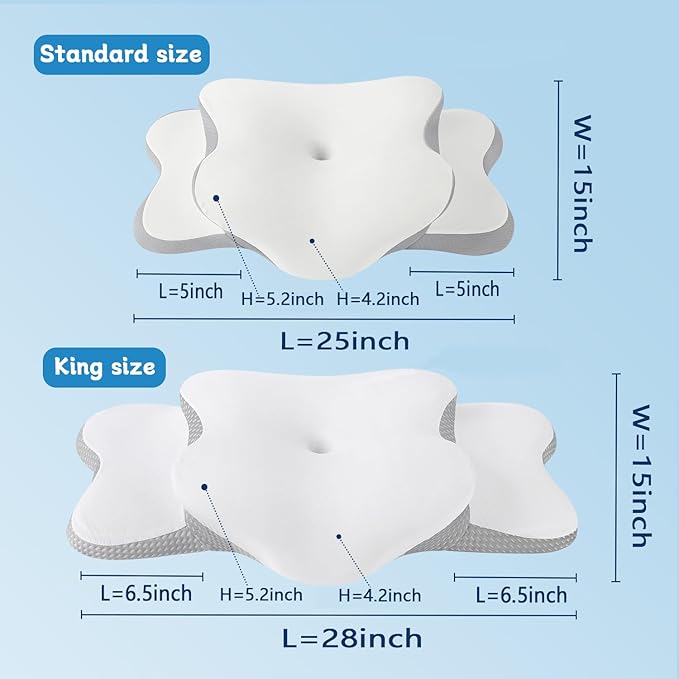 Cervical Neck Pillow for Sider Sleeper | Ergo Pillow for Sleep Apnea, Neck Pain, and Snoring Relief | Contour Memory Foam with Ergonomic Support, White, Large