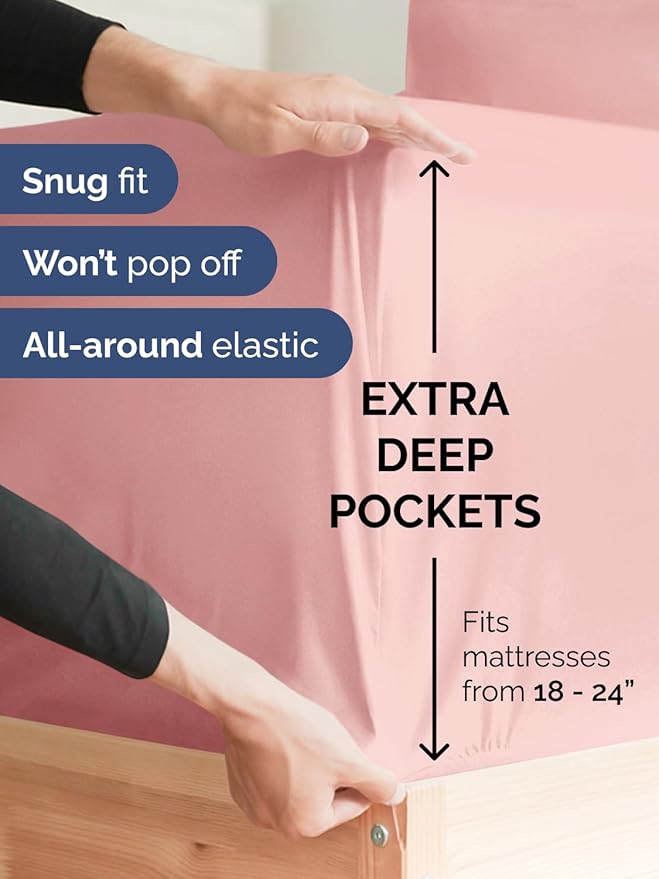 Extra Deep Cal King Sheet Set - 4 Piece Breathable & Cooling Bed Sheets - Easily Fits 18 to 24 inch Mattress - Ultra Soft, Wrinkle & Fade Free w/ Extra Deep Pockets - Hotel Luxury Bedding - Baby Pink