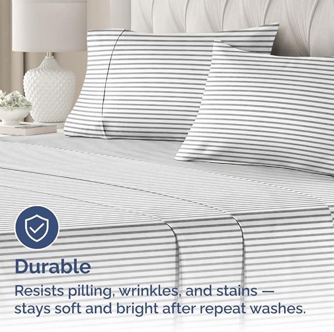 King Standard Pillow Cases Set of 2 - Ultra-Soft Hotel Quality Pillowcase Covers - Comfy, Cozy & Fade Free - Wrinkle Resistant - Machine Washable Pillow Protectors - 2 Piece Set - Grey Stripes 2