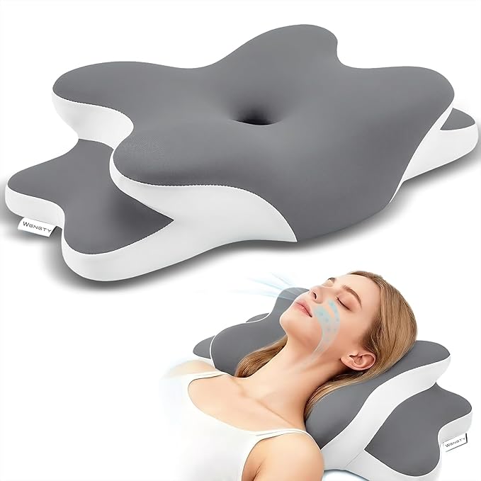 Sleep Apnea Pillow with Neck Pain & Snoring Relief-Orthopedic Cervical Pillow,Ergonomic Contour Memory Foam Pillow for Side,Back,Stomach,Dreamers Relief,Medium Firm Support (Darkgrey, Queen Size)