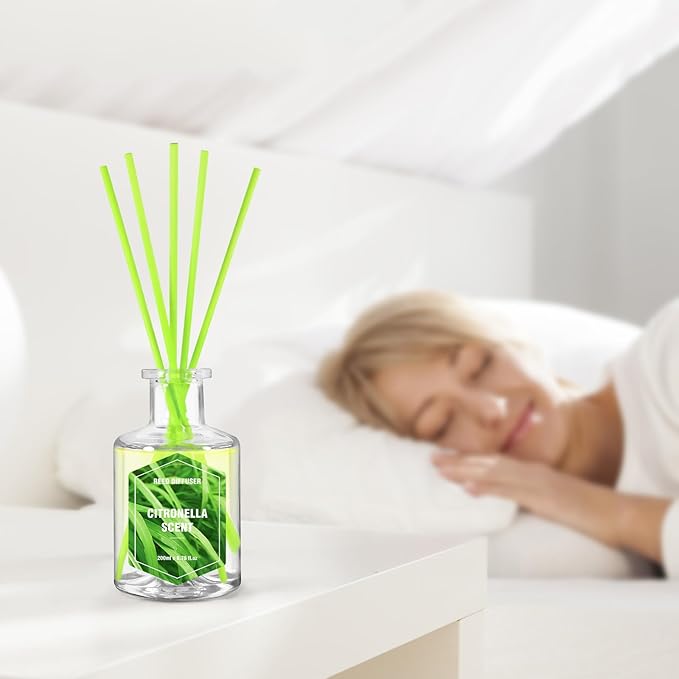 SCENTORINI Citronella Reed Diffuser Set, 6.7 Fl Oz Scented Diffusers for Home, Citronella Oil Reed Diffusers Refills, Suitable for Bedroom, Bathroom, Patio, Camping, Courtyard, Pool, Outdoor Use