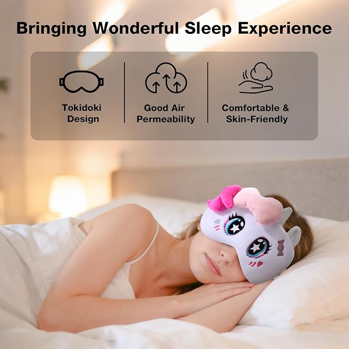 Tokidoki Official Unicorno Sleep Mask Super Soft & Eye Mask for Women Men Washable Blindfold with Adjustable Elastic Strap Blackout Eye Mask for Travel Nap Home Birthday Gift for Family Friend-Sugar