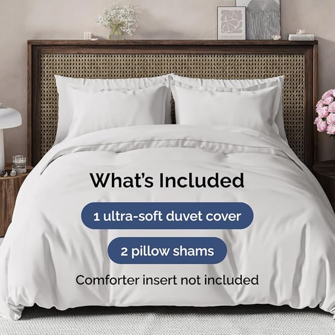 Duvet Cover Super Queen Size Set - Extra Soft Super Queen Duvet Cover with 2 Pillow Shams - Hotel Luxury, Easy Care & Fade Free with Zipper Closures & Ties - Comfy, Cozy & Breathable (French Grey)