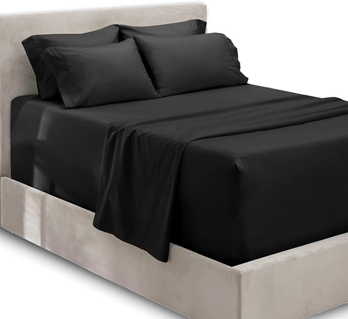 Hearth & Harbor Extra Deep Pocket Sheets - Fits Mattress 18-24 Inches Deep - Extra Deep Pocket Twin XL Sheets Sets - 4 Piece Twin XL Size - Black