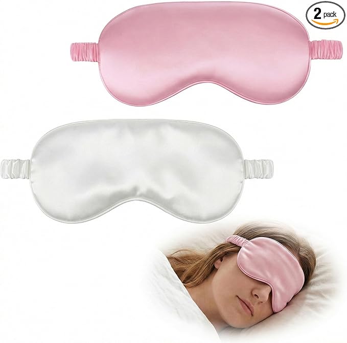 2 Pack Silk Sleep Mask for Men & Wome Silk Eye Mask for Sleeping Block Light Eye Sleep Shade Cover Soft Blindfold Sleep Masks Night Eye Cover for Travel Home Office Gifts