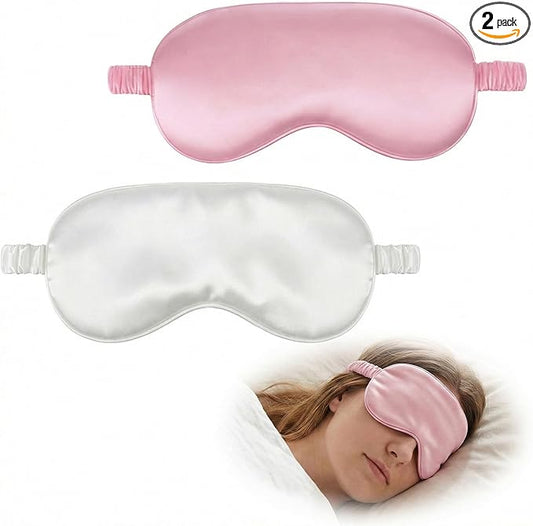 2 Pack Silk Sleep Mask for Men & Wome Silk Eye Mask for Sleeping Block Light Eye Sleep Shade Cover Soft Blindfold Sleep Masks Night Eye Cover for Travel Home Office Gifts