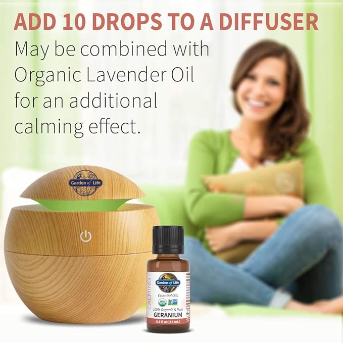 Garden of Life Essential Oil, Geranium 0.5 fl oz (15 mL), 100% USDA Organic & Pure, Clean, Undiluted & Non-GMO, for Diffuser, Aromatherapy, Meditation - Balance, Relaxation, Calming, Floral, Aromatic