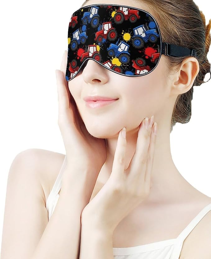 Boys Sleeping Mask Cartoon Tractor Car Kids Sleep Eye Mask Blindfold with Adjustable Strap Soft Eye Cover for Blocking Out Lights Tractor Decor for Bedding