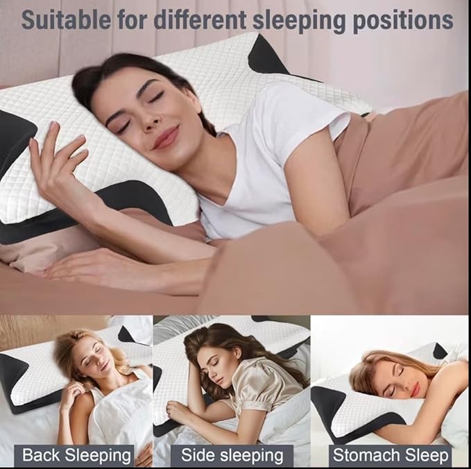 Cervical Neck Pillow for Sleeping, Contoured Ergonomic Memory Foam Cervical Pillow for Side, Back & Stomach Sleepers, Cervical Pillow with Washable Breathable Cover (Grey, 24.5 x 15 x 4.72 inches)
