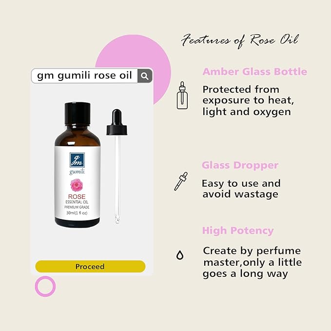 GM Gumili Rose Essential Oil and Jasemine Essential Oil, Floral Scent Oils Home Fragrance Oils for Diffuser Perfume Candle Soap Making - 2 Oz, Pack of 2