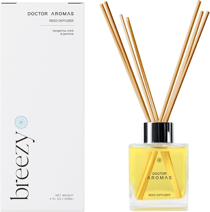 Doctor Aromas Premium Reed Diffuser Diffuser Glass Jar Set Elegant Scent for Home, Room or Bathroom and Fresh Air Scent Lasting Home Fragrance Over 90 Days (Pack of 1, Breezy)