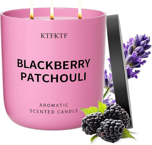 BlackBerry Patchouli Scented Candle for Home, 14.1oz 80 Hour Long Lasting Aromatherapy Candles for Focus & Balance, Non-Toxic Essential Oil & Soy Wax | Fruity-Spicy Earthy Fragrance