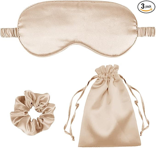 3Pcs Satin Eye Mask Silk Sleep Masks Set Silky Blindfold Eyeshade Blackout Eyes Cover Pouches Bag Scrunchy Wedding Gift