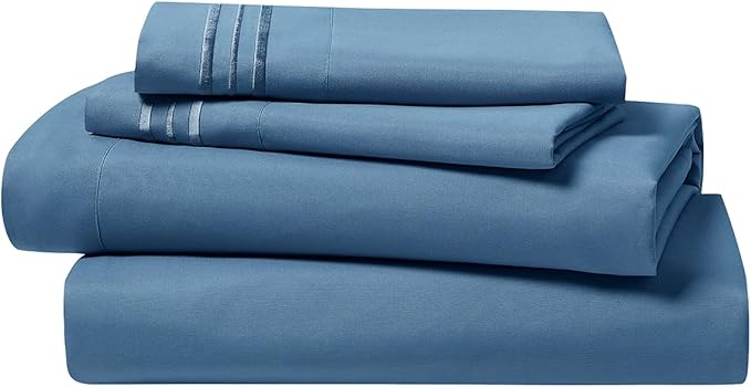 Clara Clark Bed Sheets, Premier 1800 Series 4 Piece Bed Sheet Set, Deep Pocket, Wrinkle, Fade, Stain Resistant, Luxury Soft Bedding Sheets & Pillowcases, Split King, Blue Heaven