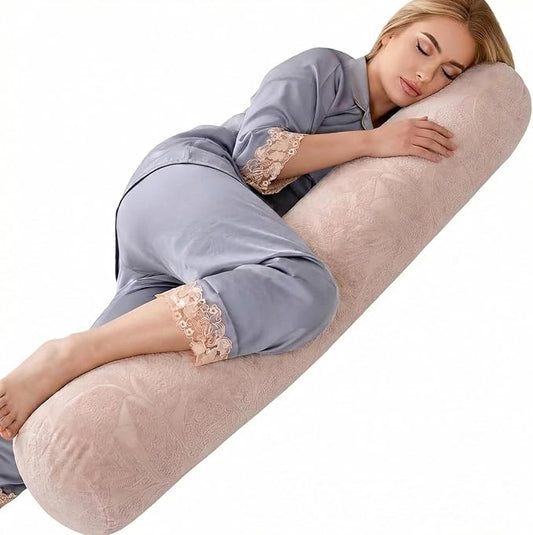 1 MIDDLE ONE Body Pillow for Adults, Bolster Pillow with Removable Velour Cover, Long Round Roll Cylinder Pillow for Bed, 47" x 7.87", Dusty Pink