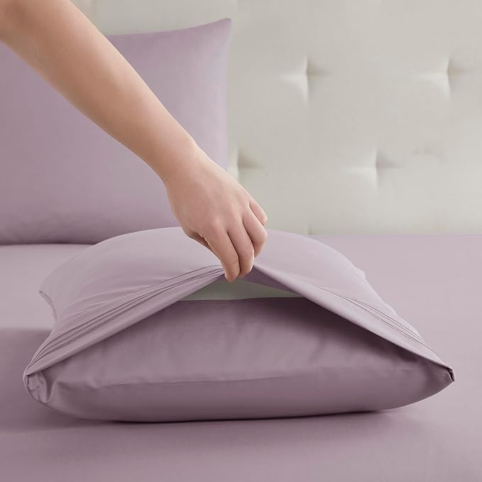 Clara Clark Bed Sheets, Premier 1800 Series Bed Sheet Set, Deep Pocket, Wrinkle, Fade, Stain Resistant, Luxury Soft Bedding Sheets & Pillowcases, Twin, Dusty Purple